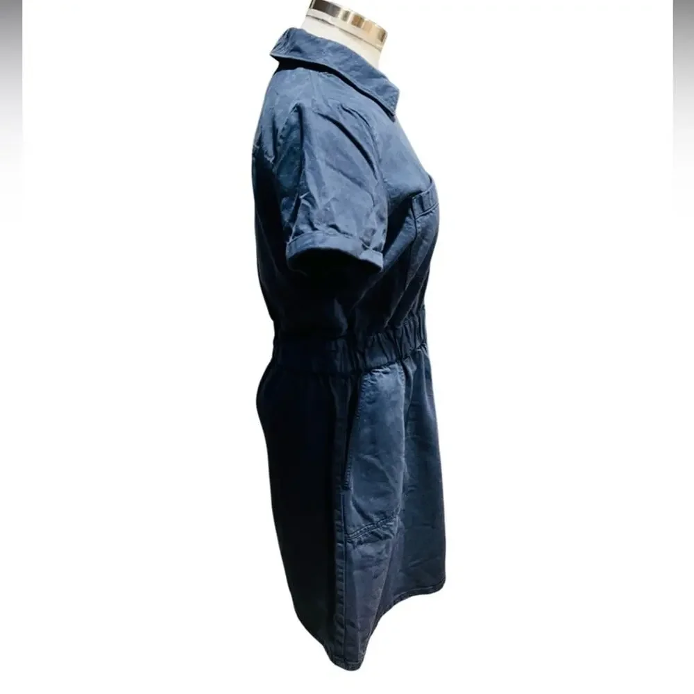 J.Crew Dress Women Blue Navy Half Front Zip Chino Utility Dress Size 4